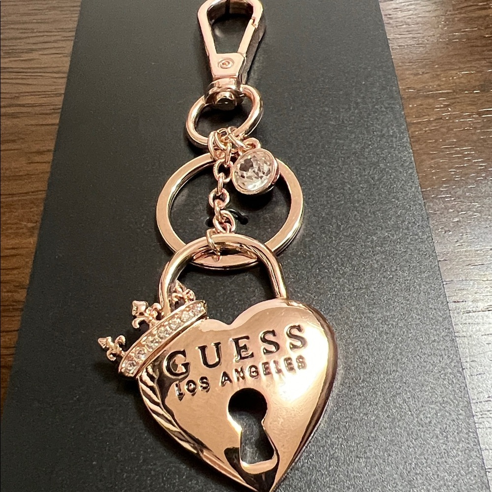 Guess Gold Heart Keychain with Crown Accent - Picture 2 of 6